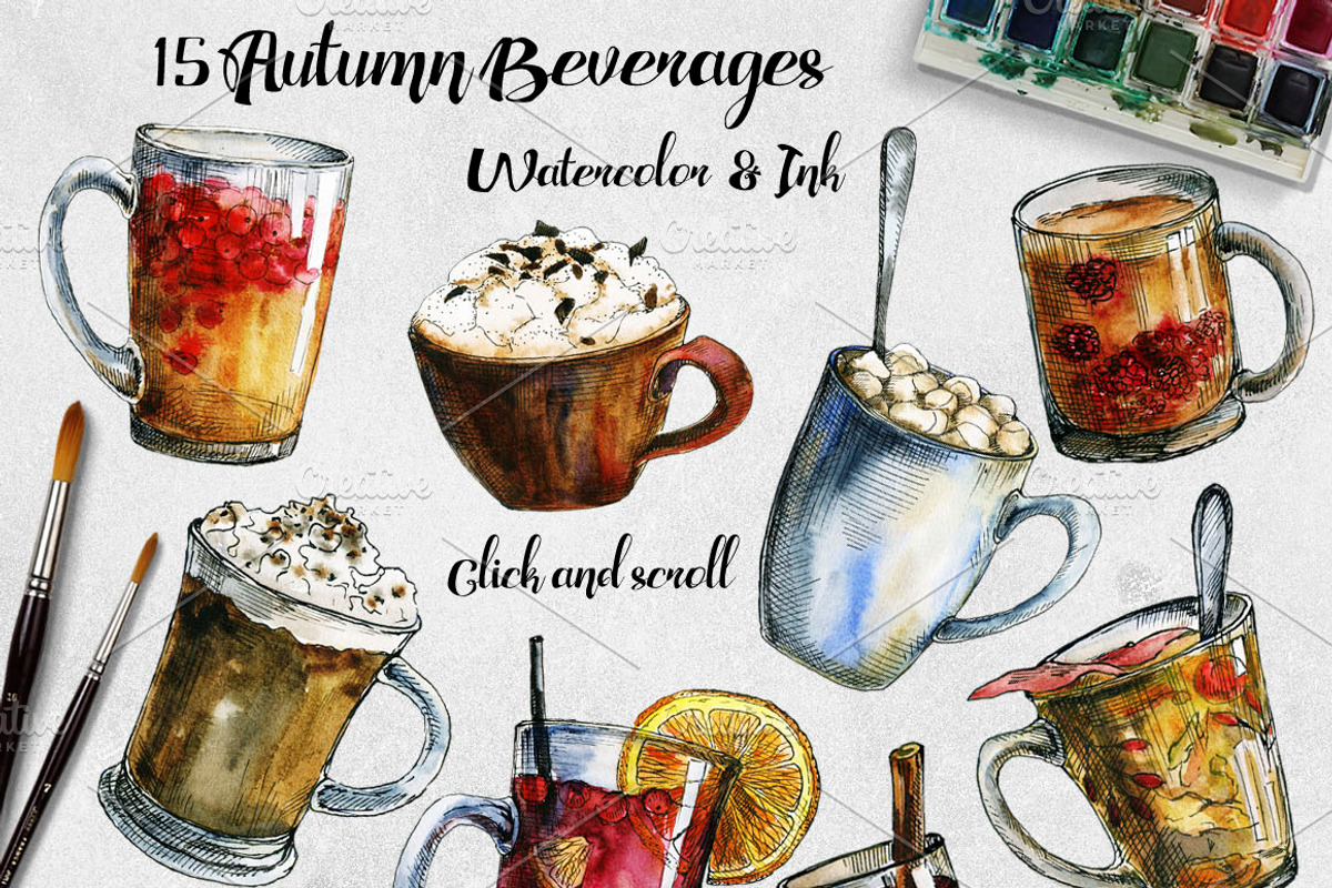 Autumn Beverage Watercolor Set, a Decorative Illustration by Fluffy Unicorn (Photo 2 of 7)