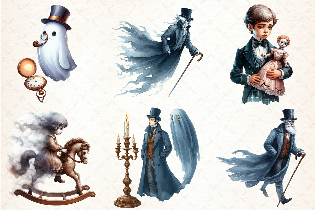 Halloween Antique Ghost Clipart, an Illustration by DreamCafeArt (Photo 4 of 5)