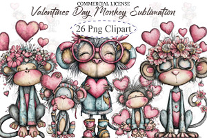 Valentines Day Monkey Sublimation, an Illustration by designcity5