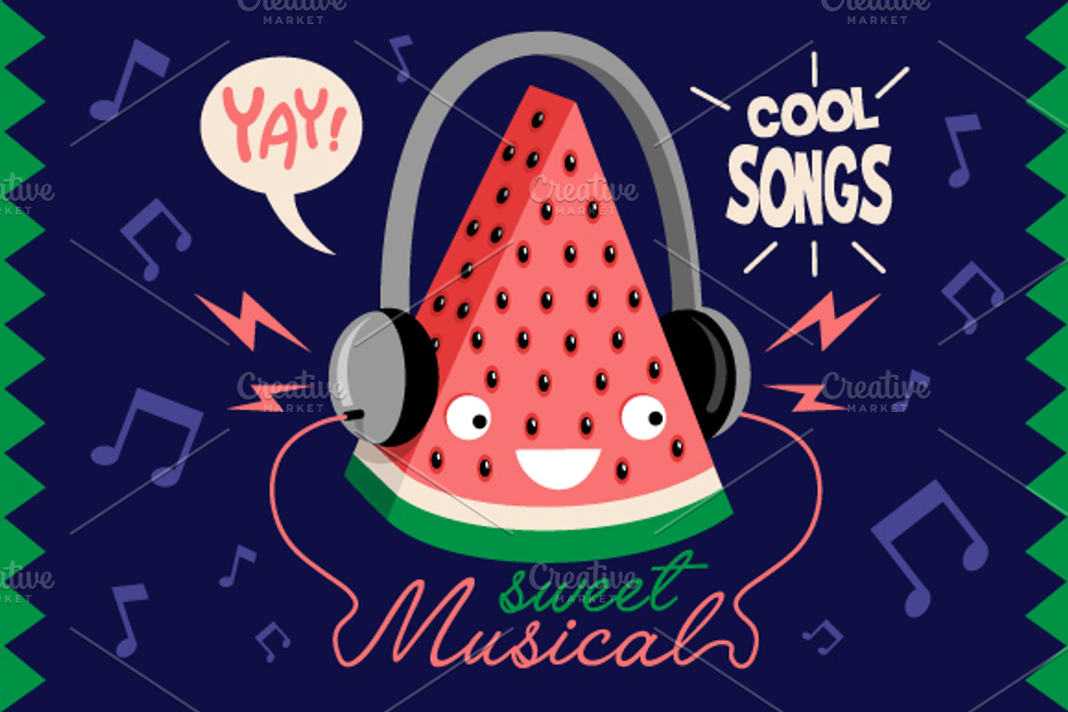 Handsome Watermelon Listen to Music, a Food Illustration by Garden Project