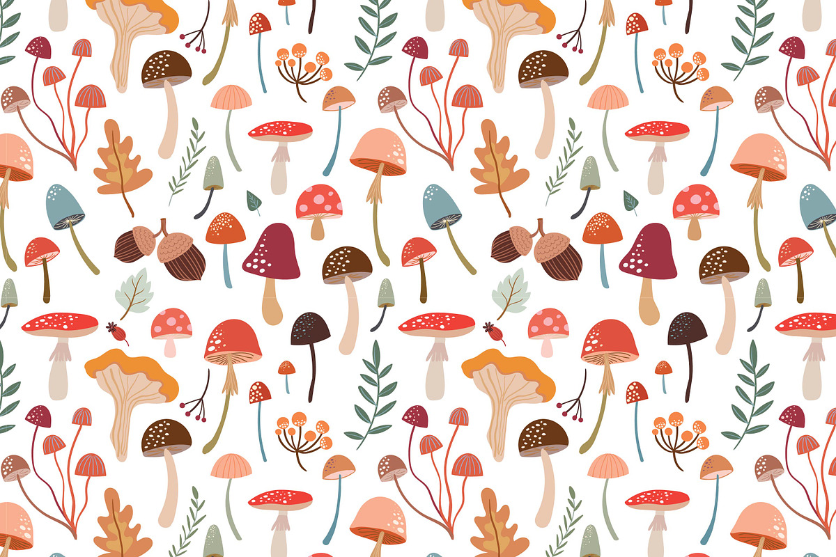 Mushrooms seamless patterns, a Pattern Graphic by Letto studio (Photo 2 of 3)