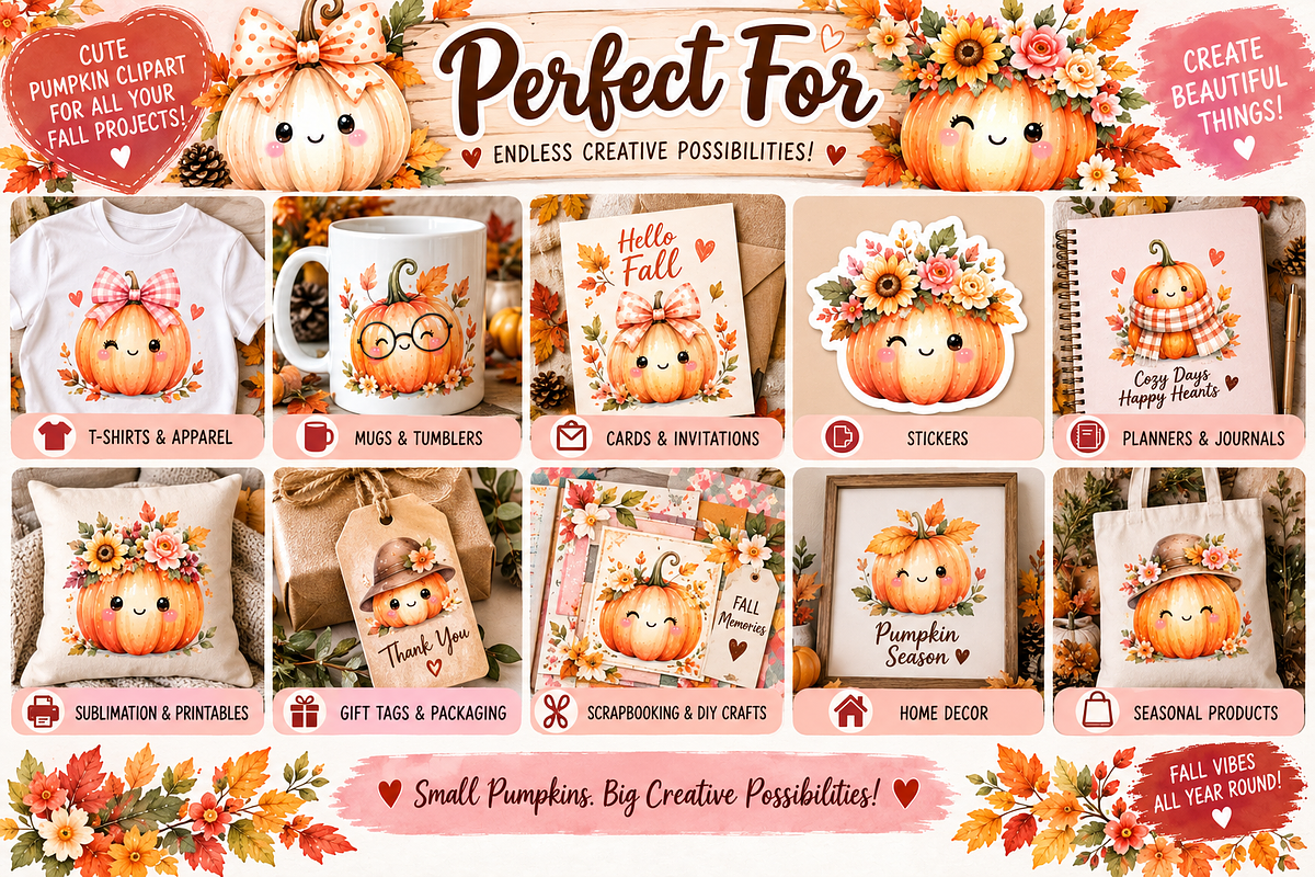 Cute Pumpkin Watercolor Clipart, an Object Illustration by Daffodil Dream Studio (Photo 3 of 3)