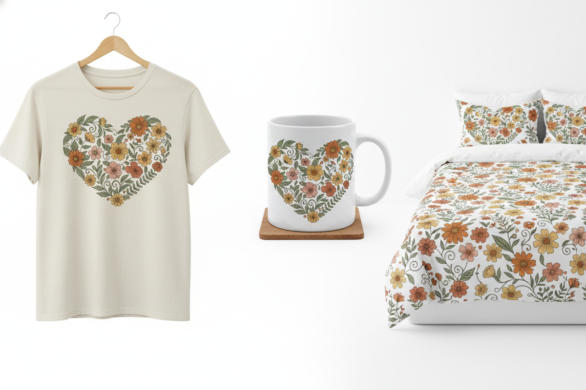 Floral Heart Mug Design with Vintage, a Person Illustration by Gfx_Store (Photo 1 of 3)
