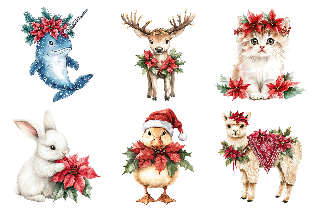 Christmas Animals and Poinsettia, an Illustration by Daily.Designs (Photo 2 of 5)