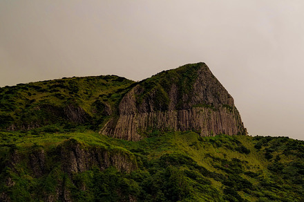 panoramic view to Rocha dos Bordoes aka Catchphrases cliff at Flores, Azores, P