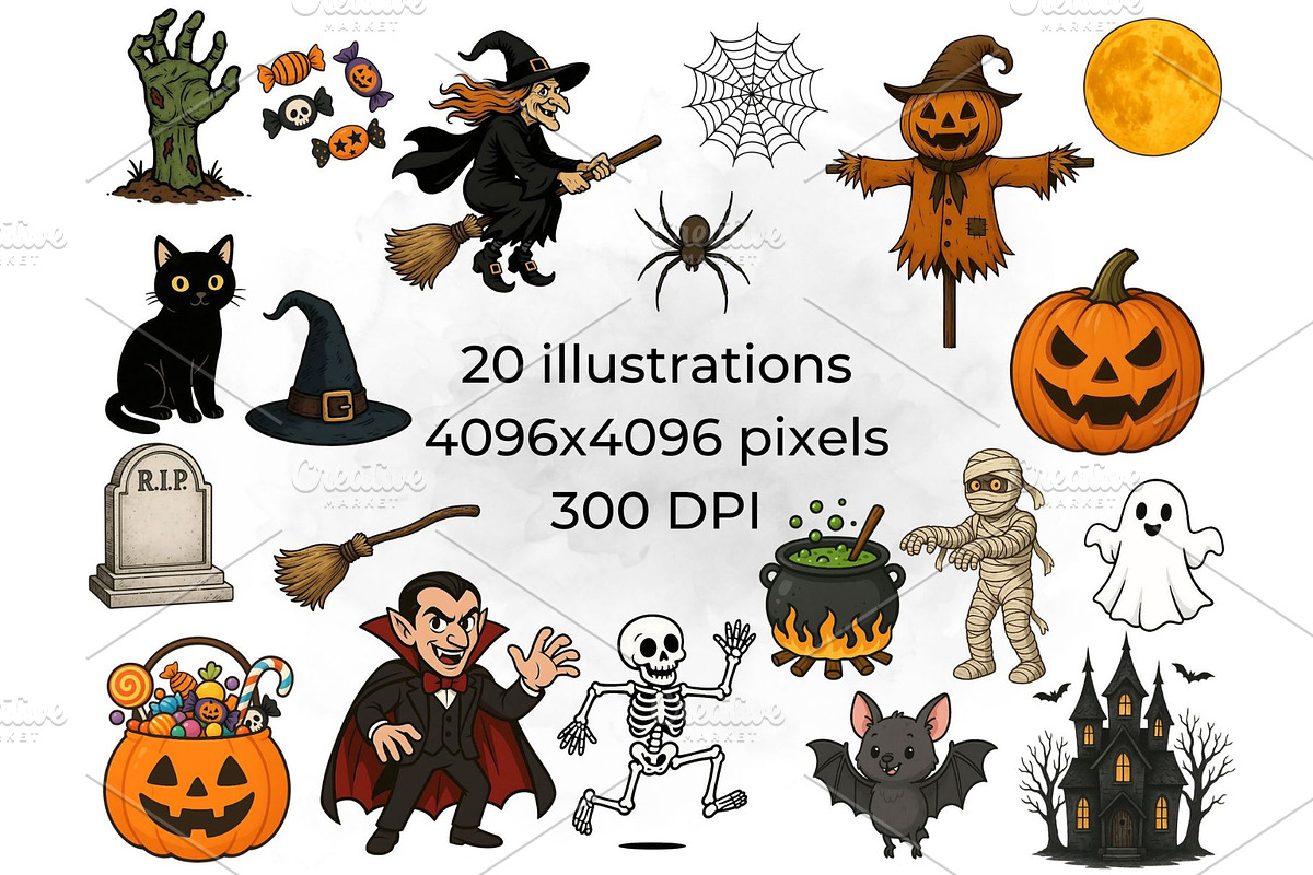 Trick or Treat Halloween Clipart, a Seasonal Illustration by QM_ART (Photo 2 of 7)