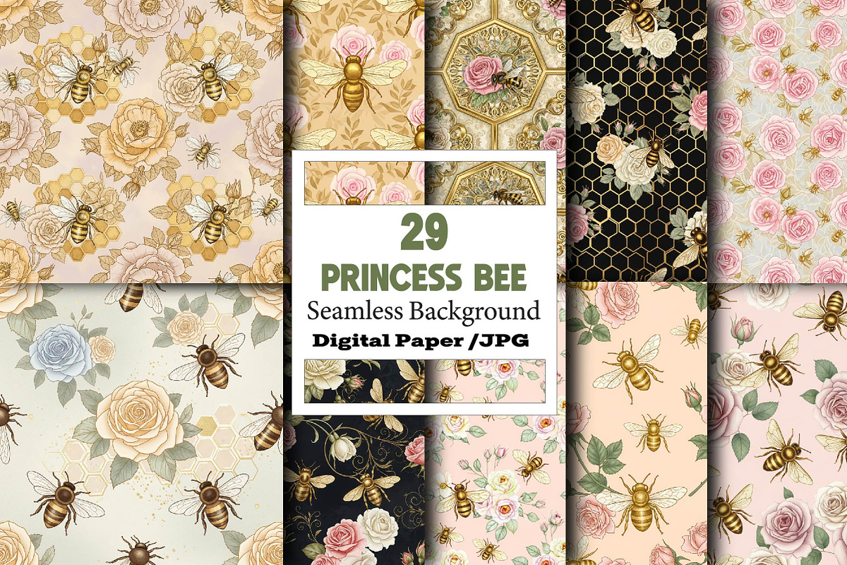Princess Bee Digital Paper, a Pattern Graphic by Wow Magic