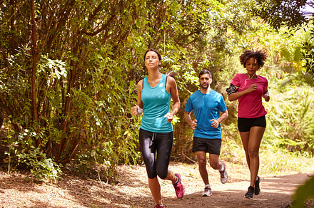Joggers at nature featuring young, guy, and girls