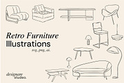 Retro Furniture Illustrations, a Decorative Illustration by ginni illustrations (Thumbnail 1 of 5)