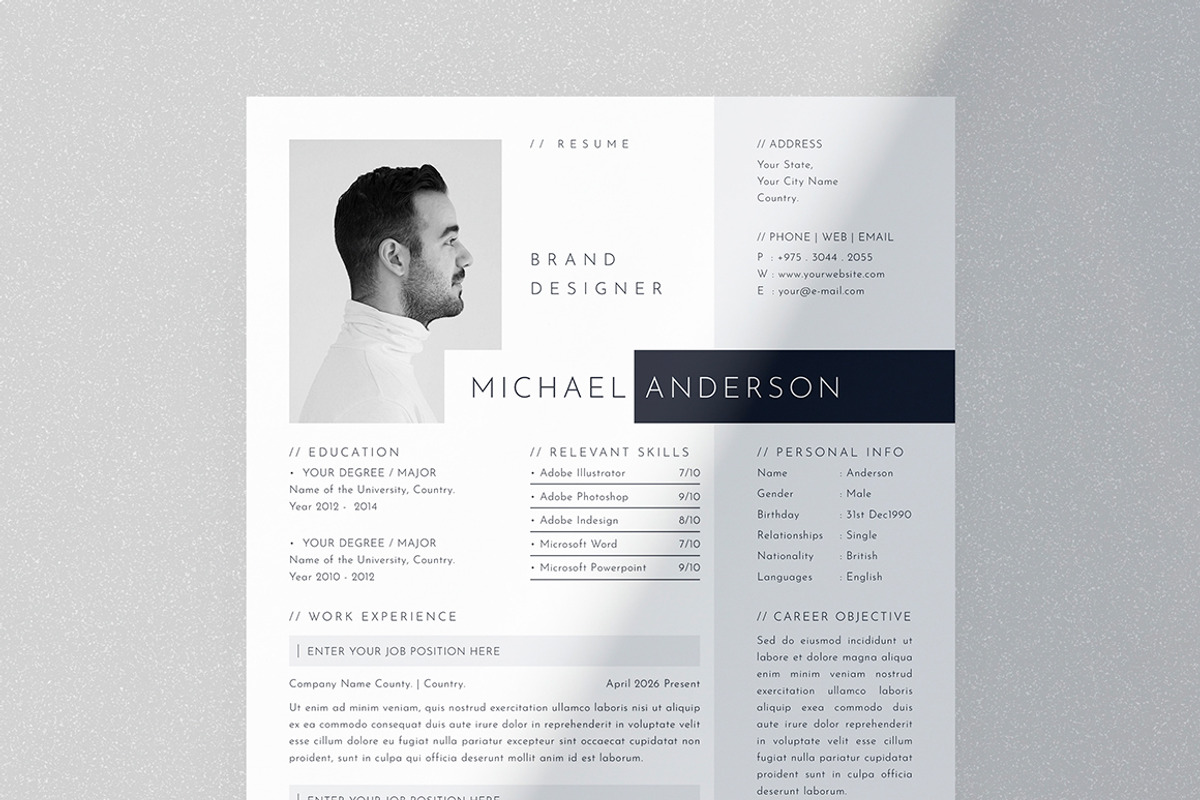 Minimal Resume CV Template, a Resume Template by Designsoul14 (Photo 3 of 6)