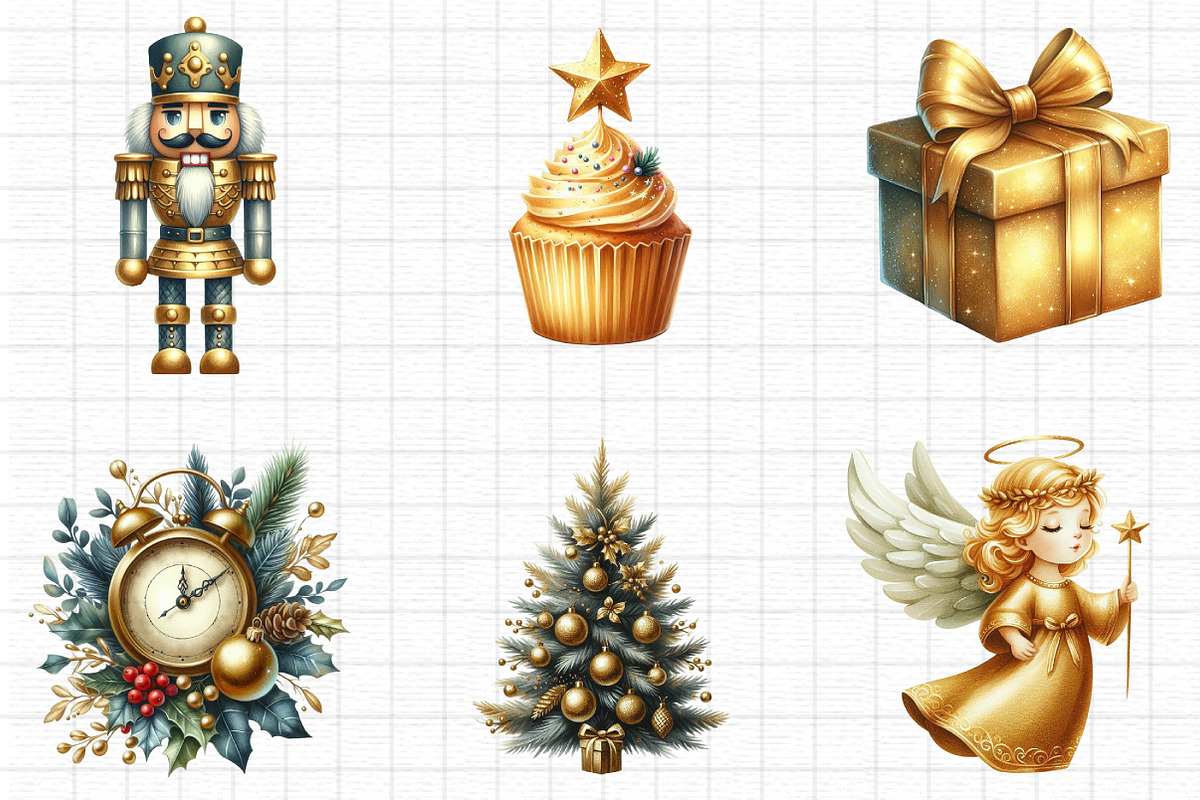 Gold Christmas Clipart, a Seasonal Illustration by Daily.Designs