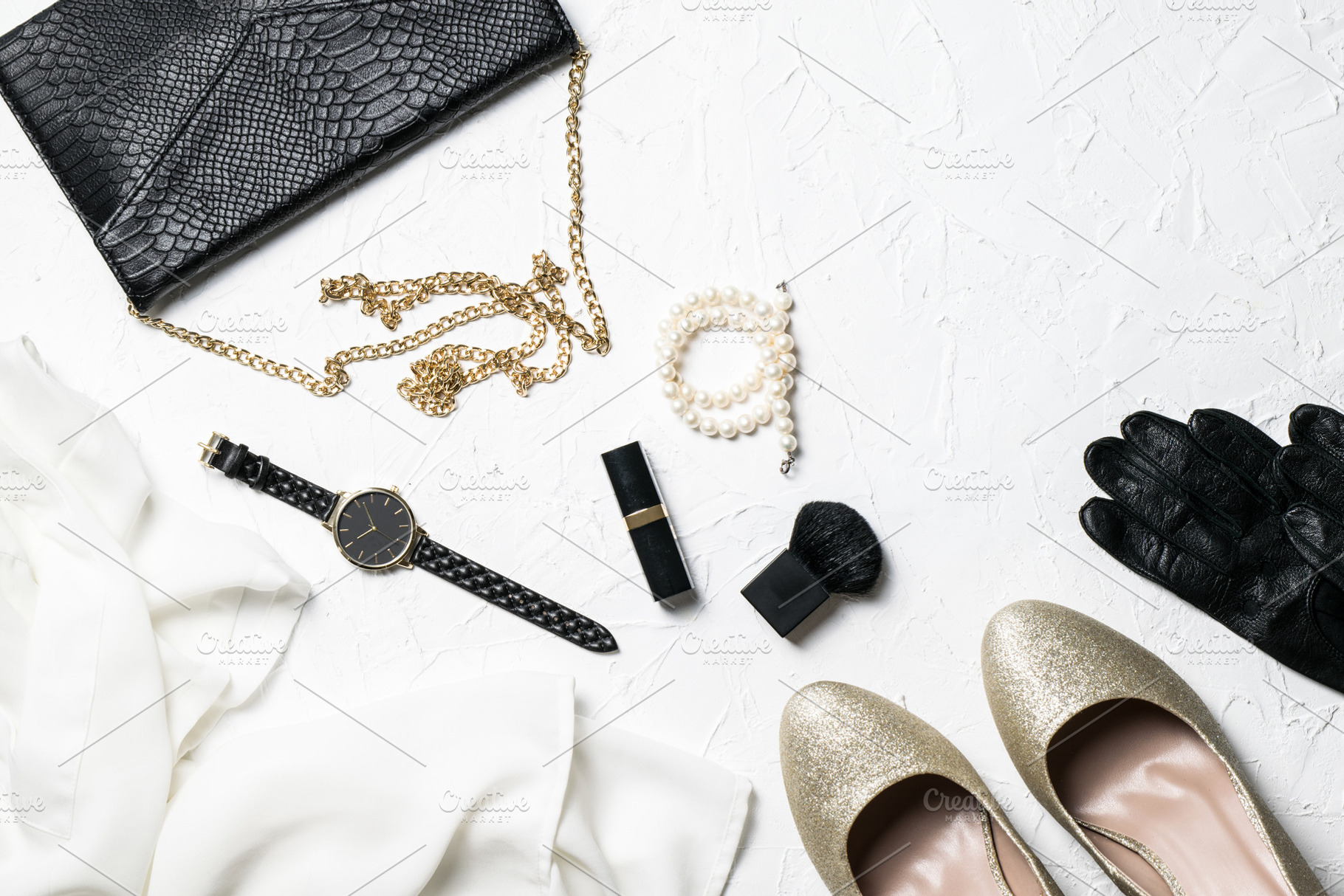 Black and gold fashion flatlay ii featuring fashion, fashionable, and clothing, a Beauty & Fashion Photo by Lum3n