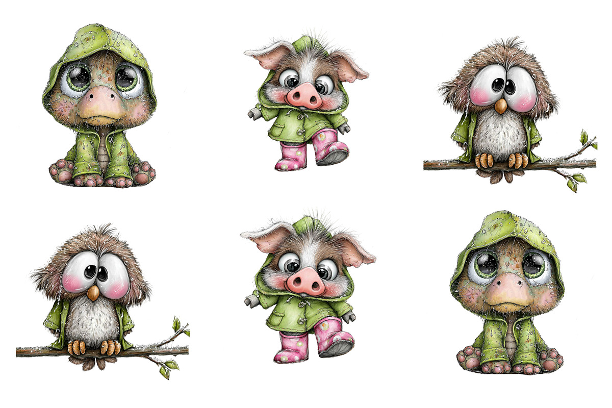 Rainy Day Animals Watercolor Clipart, an Illustration by SinaCreation (Photo 2 of 7)