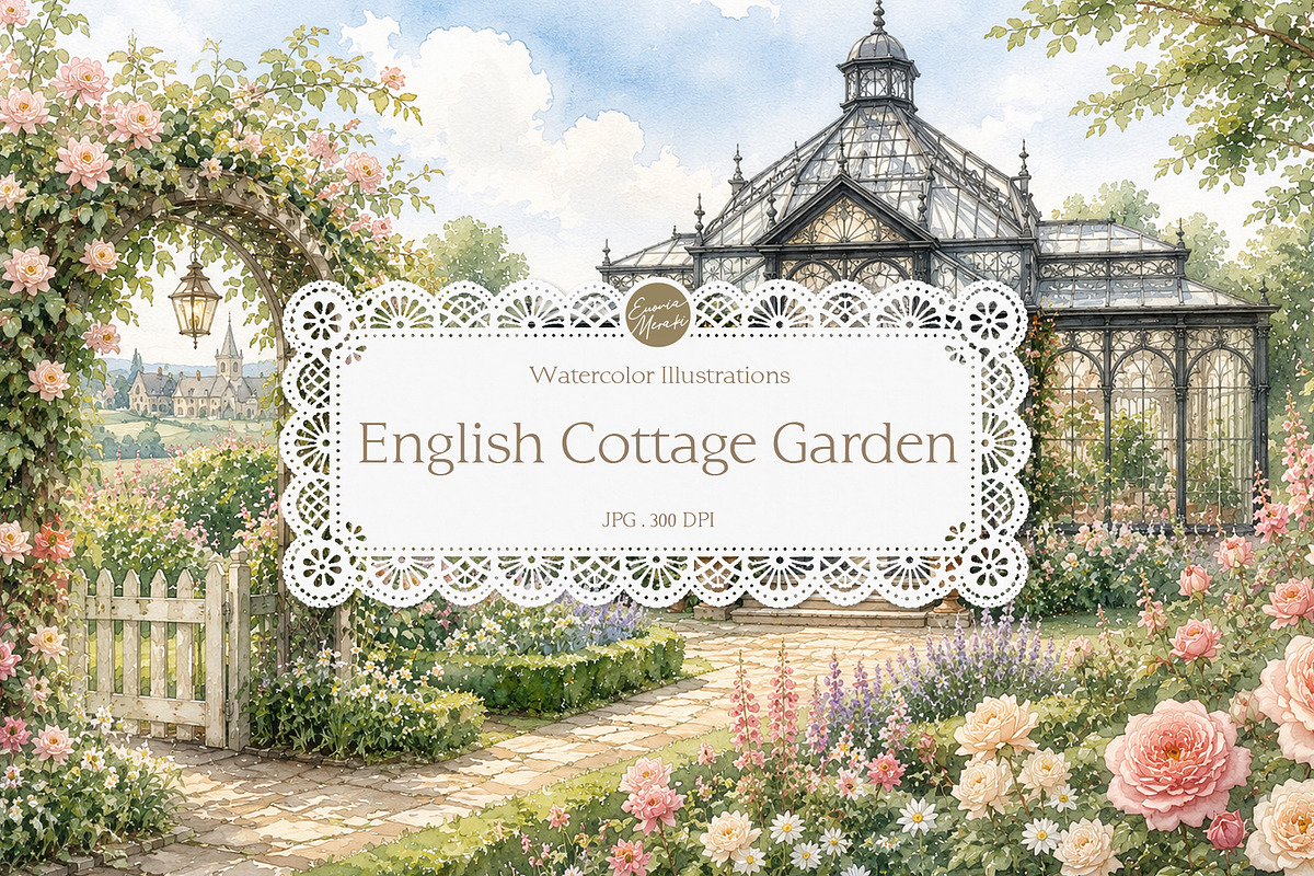 English Cottage Garden in Watercolor, a Decorative Illustration by Euonia Meraki (Photo 1 of 20)