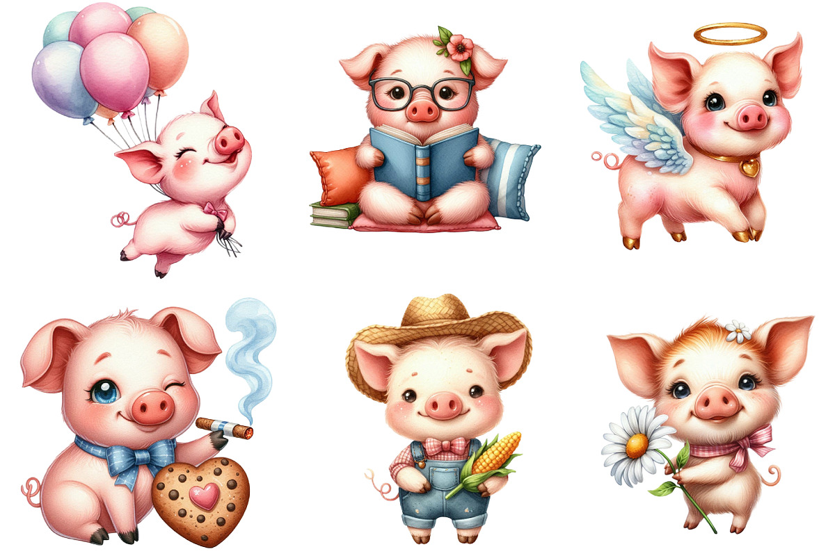Cute Pig Sublimation Clipart, an Illustration by DreamArtGraphic (Photo 2 of 5)