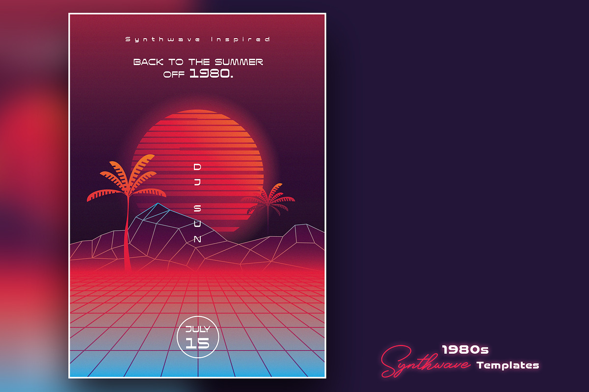 1980s Synthwave Templates, a Flyer Template by Polar Vectors (Photo 4 of 7)