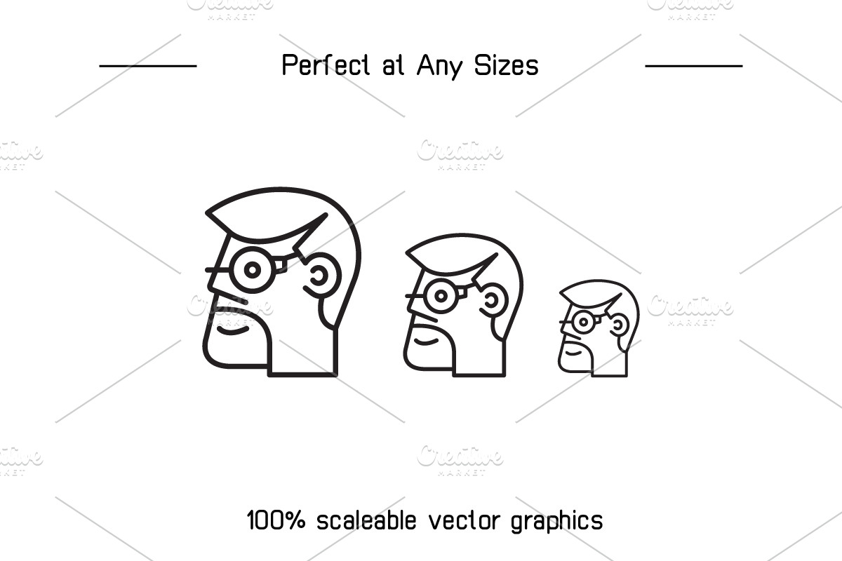 Comic Human Face Profile Icons Set, a Person Illustration by Designfour (Photo 7 of 7)