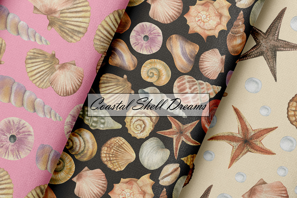 Watercolor Seashell Seamless Pattern, an Illustration by OlDm_Shop (Photo 5 of 10)