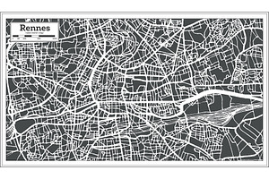 Rennes France City Map In Retro