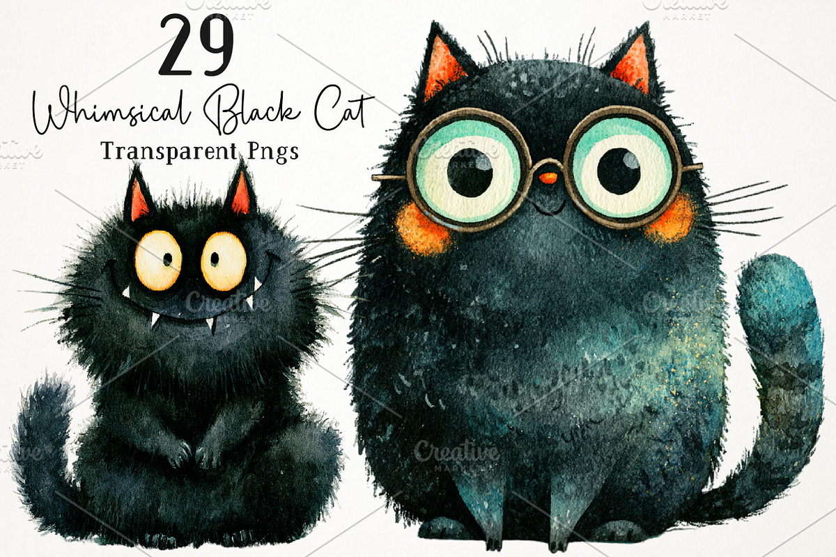 Whimsical Black Funny Cat Clipart, a Seasonal Illustration by RobertsArt (Photo 1 of 7)