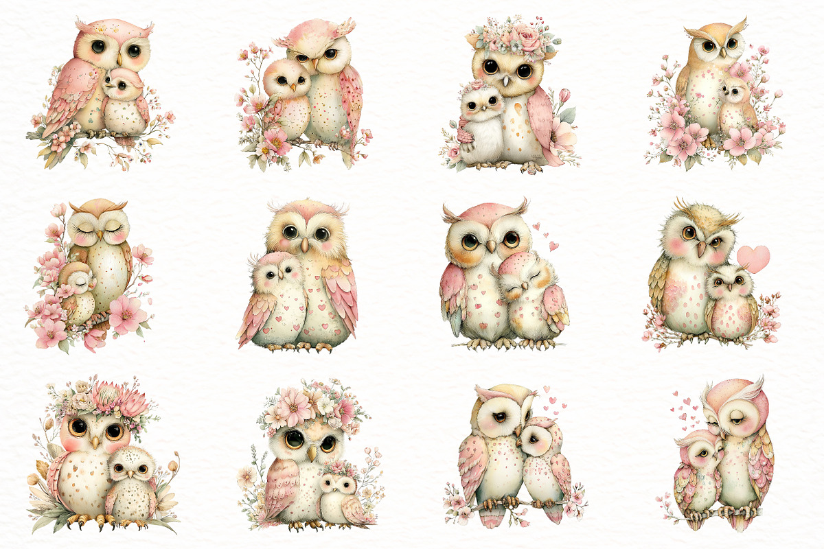 Whimsical Mother's Day owl Clipart, an Illustration by Designworld (Photo 3 of 7)