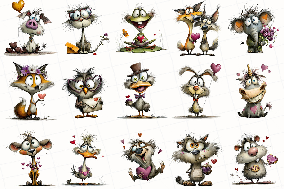 Whimsical Valentine Animals Clipart, an Illustration by OK Design (Photo 3 of 6)