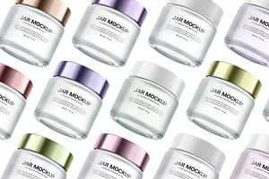 Clear Glass Cosmetic Jar Mockups Set