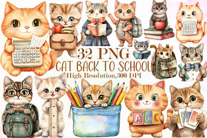 Cat Back to School Clipart, an Illustration by Sublimation Artist