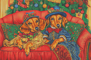 Dachshund Christmas Portrait Print, an Animal Illustration by Art Paradise Studios