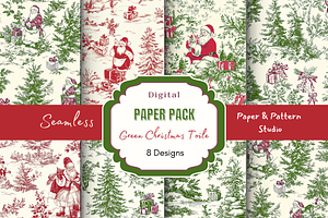 Green Christmas Toile Digital Paper, a Pattern Graphic by Paper & Pattern Studio
