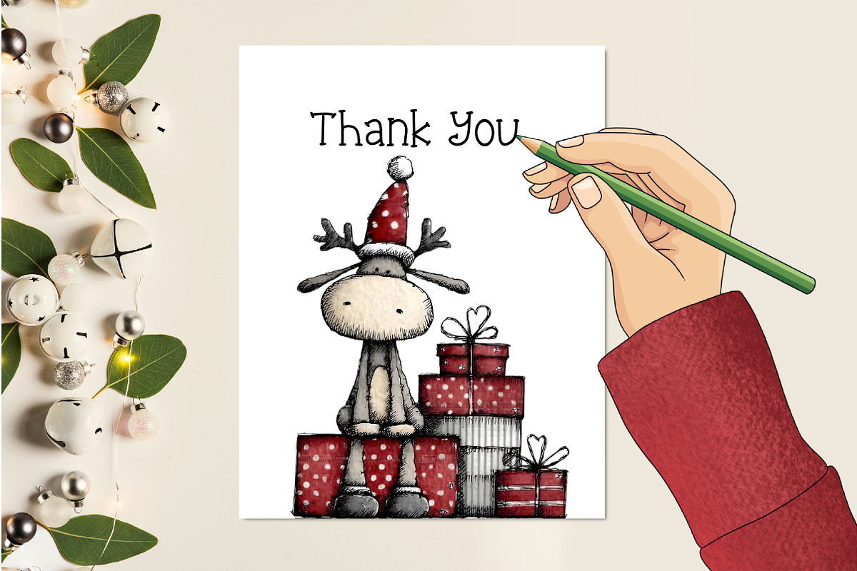 Whimsical Christmas Reindeer Clipart, an Illustration by Creative Art (Photo 11 of 13)