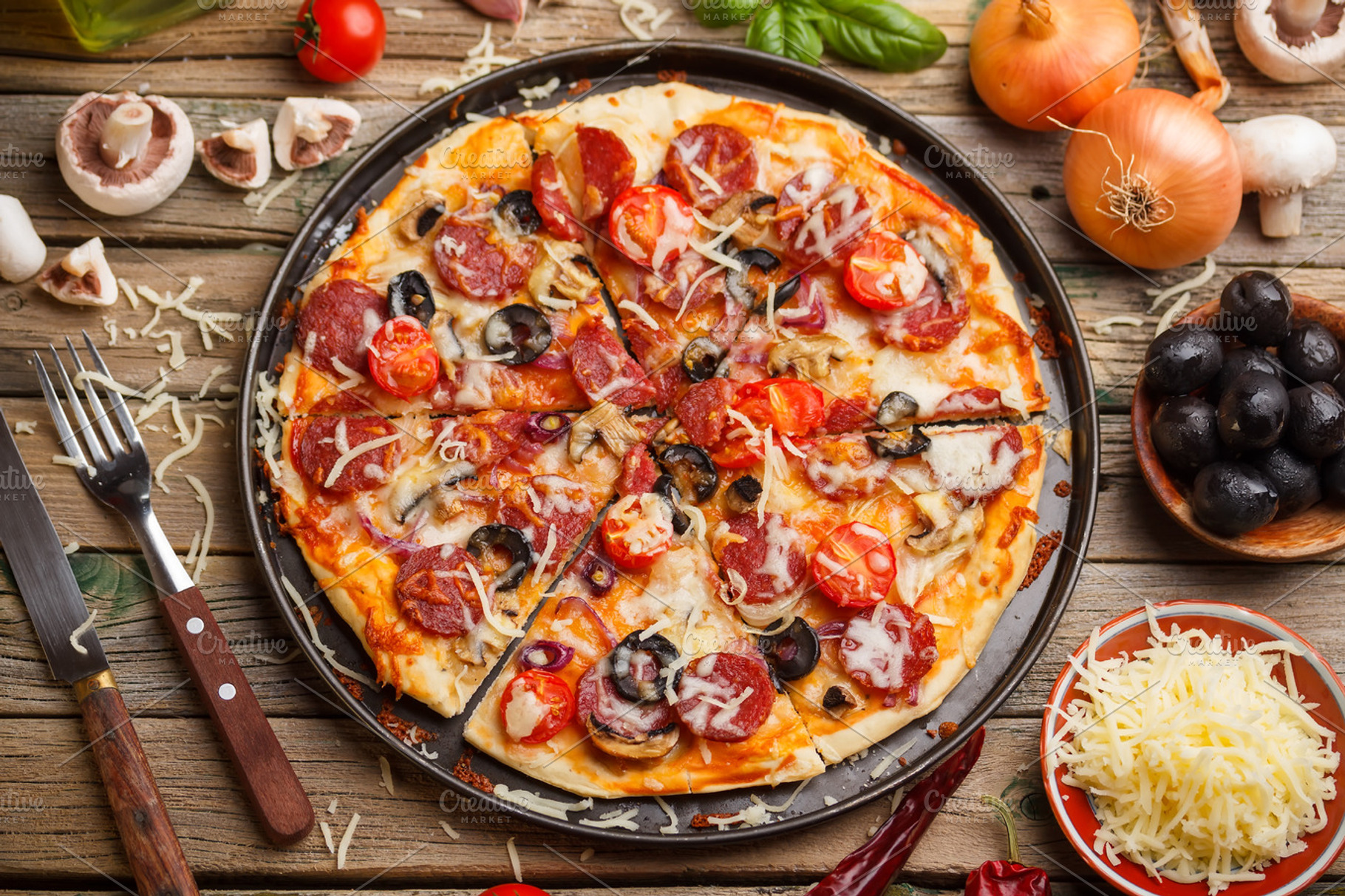 Fresh Baked Pizza Stock Photo Containing Pizza And Toppings