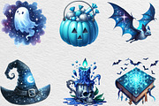 Watercolor Blue Halloween Clipart, an Illustration by Black Bird Studio (Thumbnail 2 of 6)