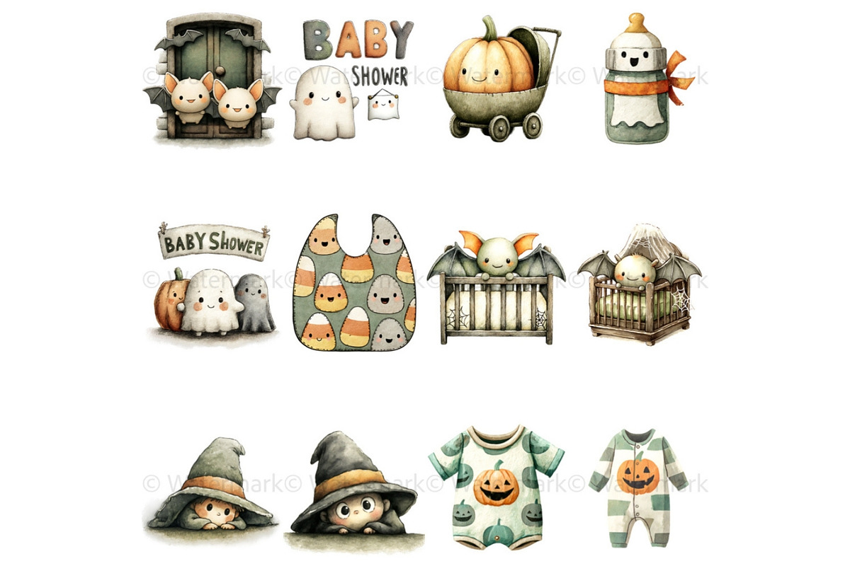 Halloween Baby Shower PNG & Patterns, a Seasonal Illustration by Nicole Branger Art (Photo 9 of 23)
