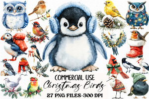 Christmas Birds Sublimation Clipart, an Illustration by Craft Nest