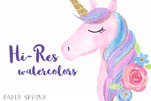 Watercolor Unicorn Party Clipart