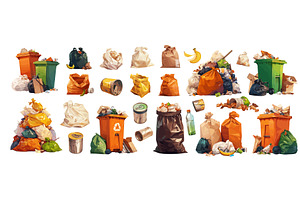 garbage set cartoon. overflowing, an Object Illustration by Stock-Smart-Start