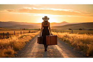 A woman walks down a rural road at, a Background Photo by Igor Tichonow