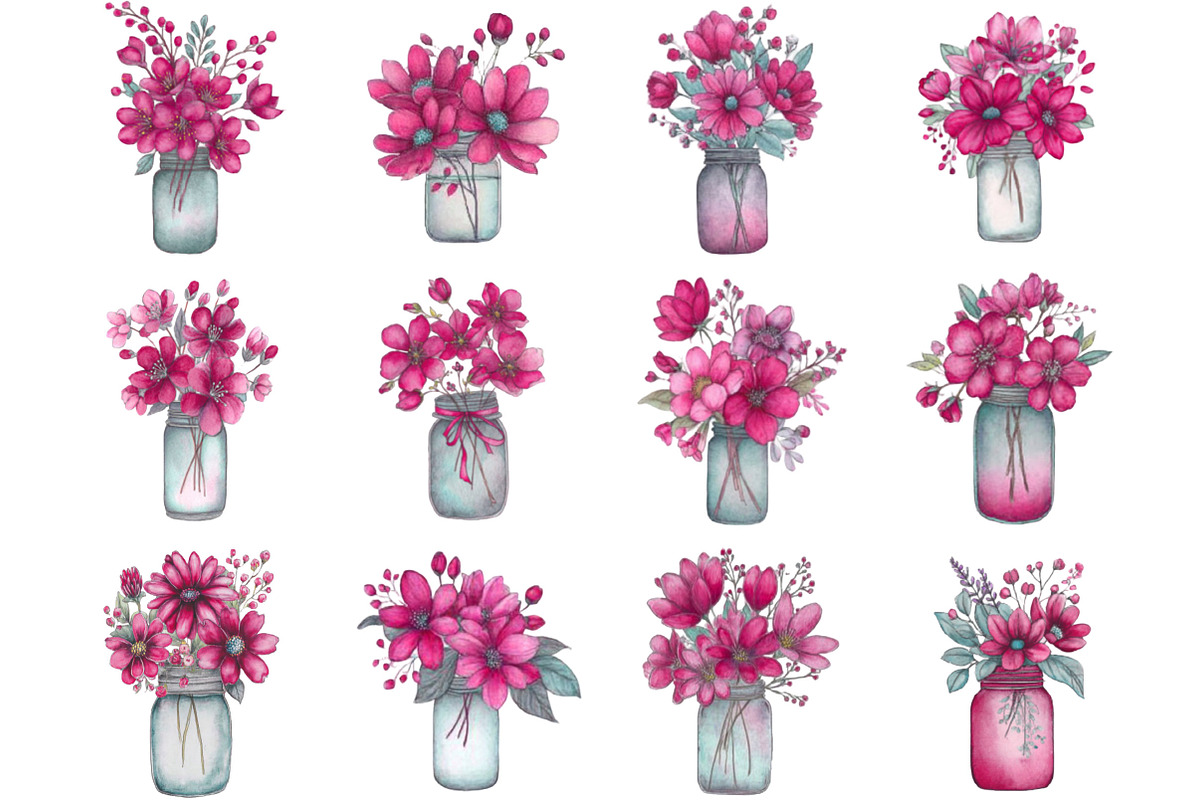 Spring Flowers Mason Jar Clipart, an Illustration by Designking (Photo 5 of 5)