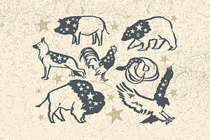 7 Hand Drawn Patriotic Animals