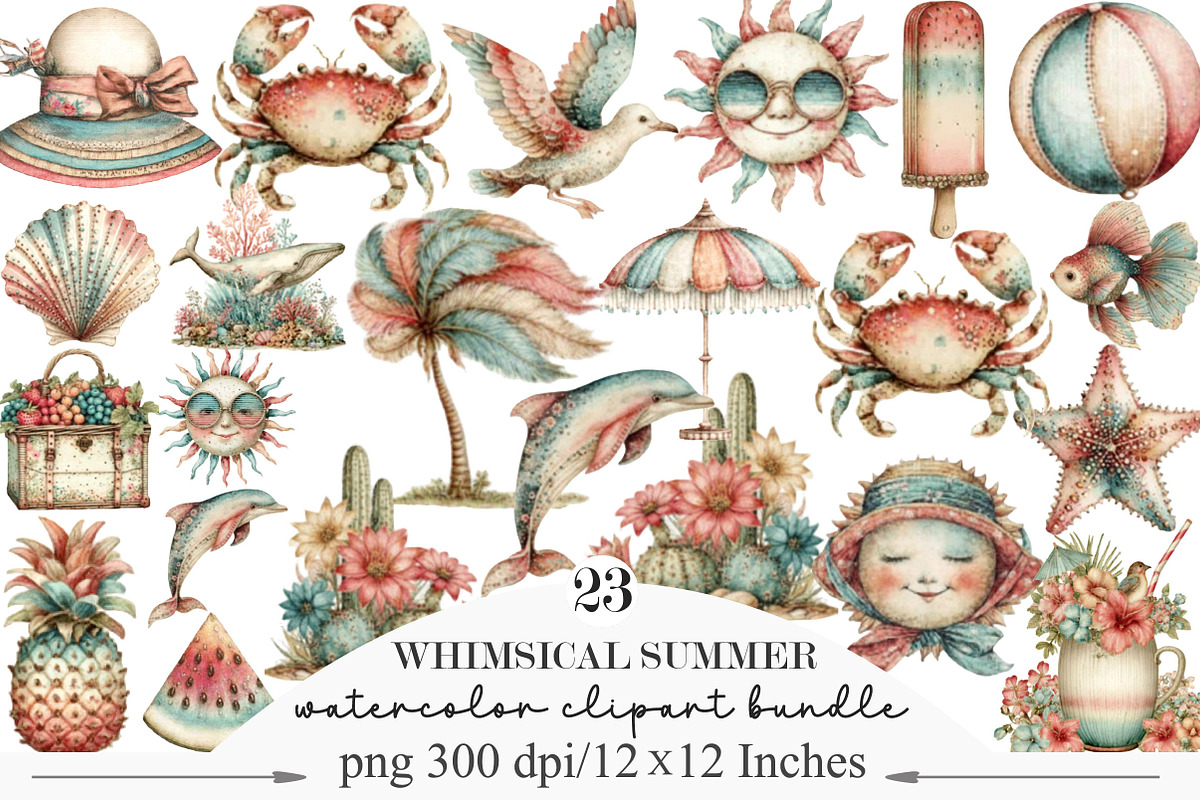 Whimsical Summer Clipart PNG, an Illustration by Designking (Photo 1 of 5)