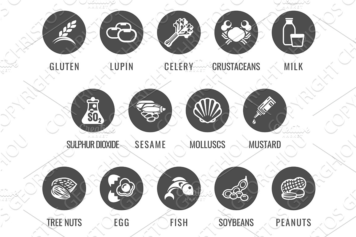 Allergen Food Major Allergy Icons, an Object Illustration by Christos Georghiou