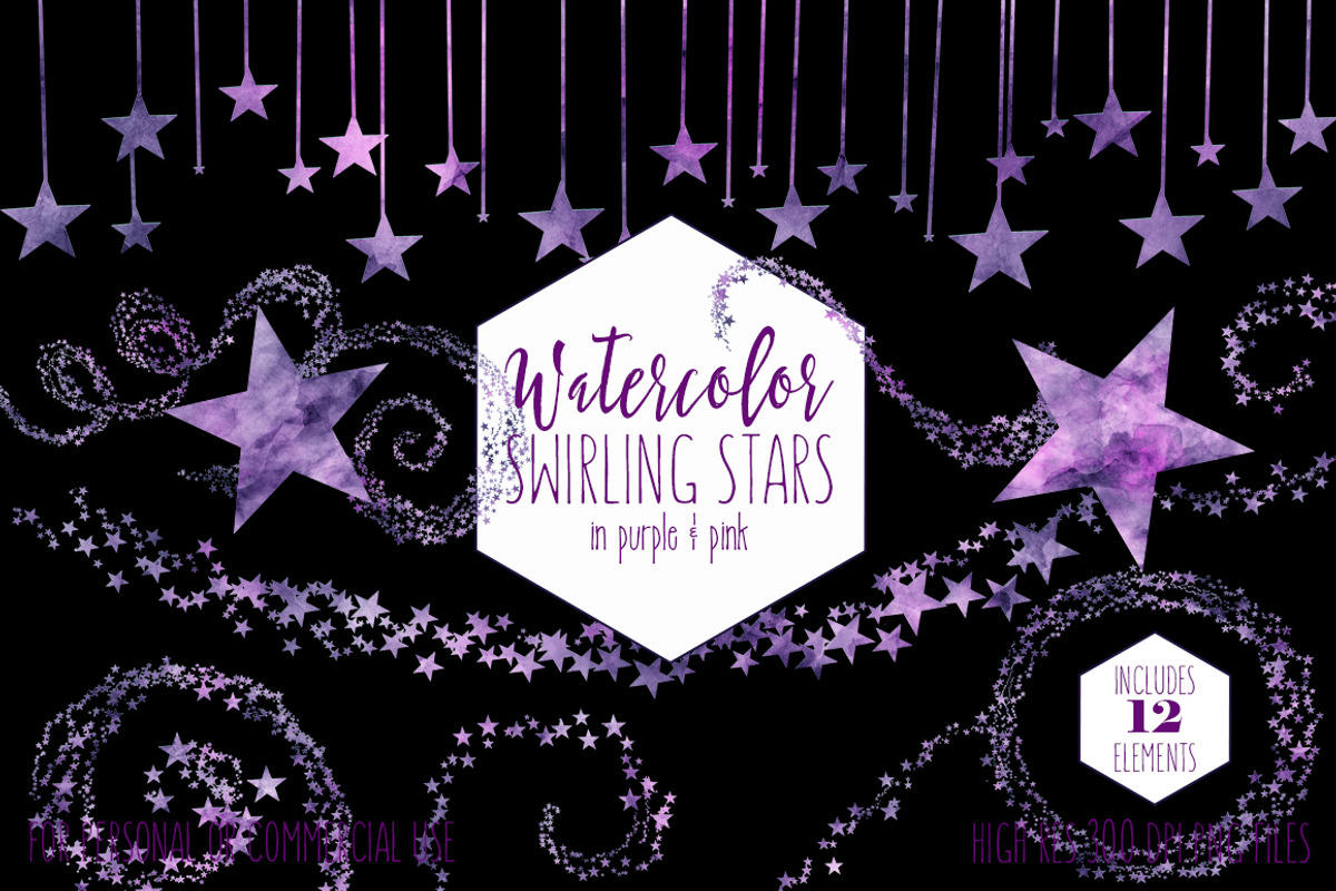 Purple Watercolor Celestial Stars, an Illustration by ClipartBrat Graphics (Photo 2 of 6)