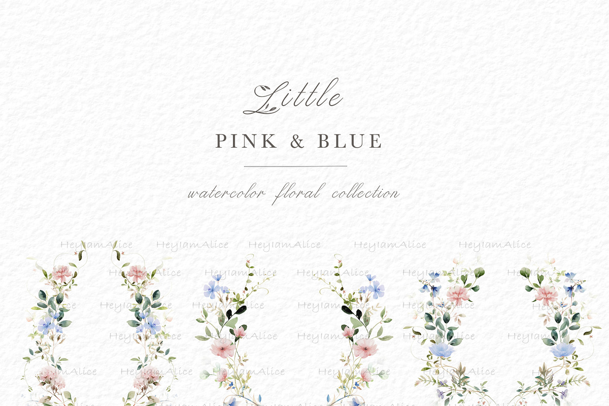 Pink and blue floral clipart, a Decorative Illustration by heyiamalice (Photo 3 of 9)