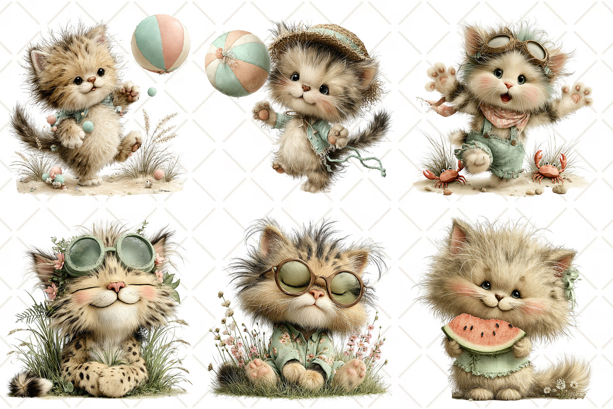 Whimsical Summer Cat Clipart PNG, an Illustration by Black Bird Studio (Photo 5 of 5)