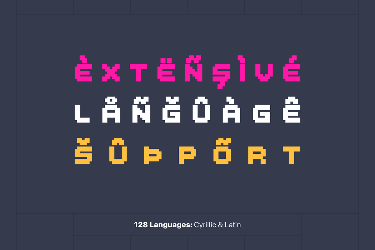 Bitrage Cyrillic Pixel Typeface, a Sans Serif Font by alpercakici (Photo 3 of 17)