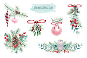 Holly Jolly Christmas watercolor set, a Decorative Illustration by MariArtySpace (Thumbnail 3 of 7)