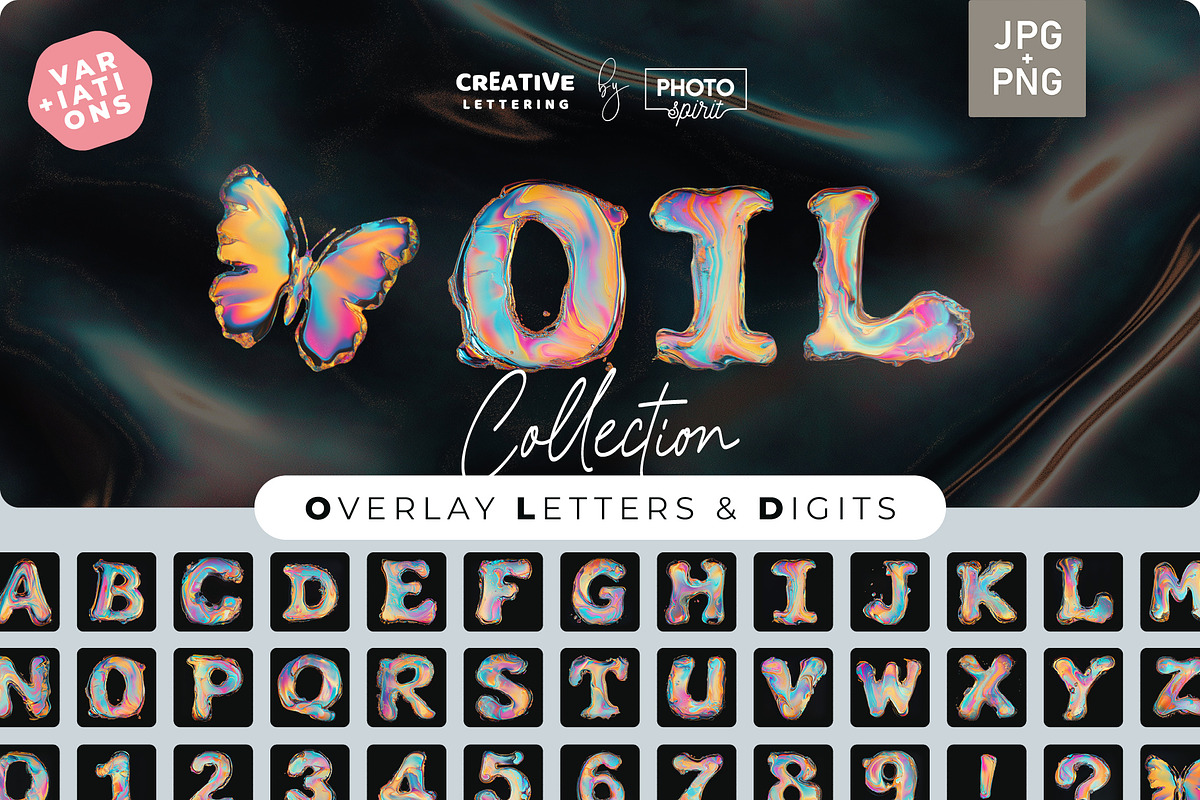 Oil Slick Liquid Letters Overlays, a Symbol Font by PhotoSpirit (Photo 1 of 8)