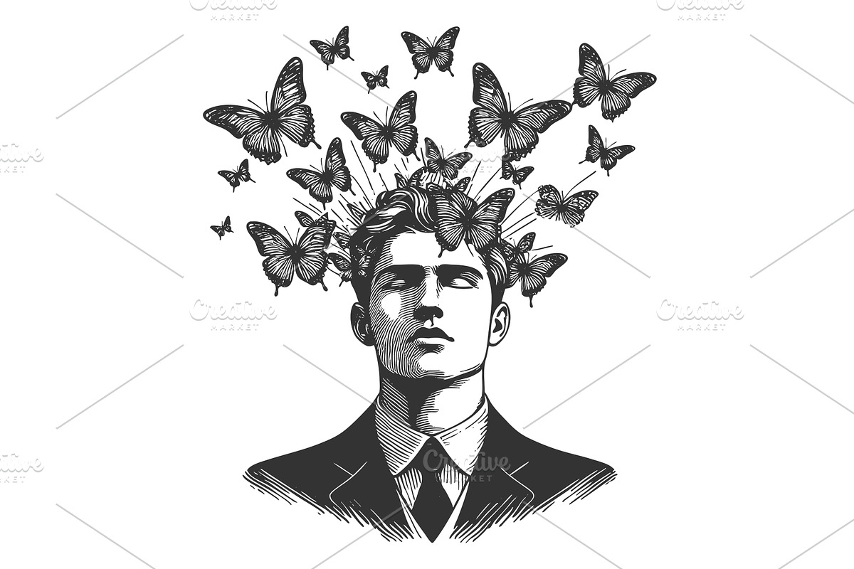 Surreal Man with Butterflies, an Animal Illustration by AlexArt
