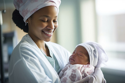 Portrait of happy african american mother holding newborn baby i, a Person Photo by AS photostudio